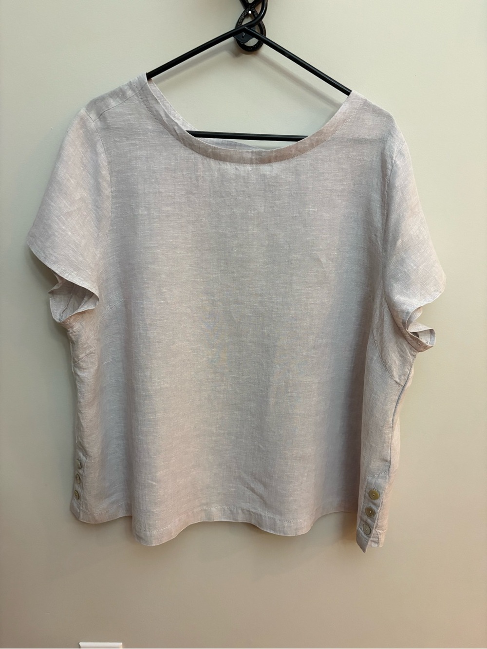 Cynthia Rowley 100% Linen Boxy Top 2X Natural Beige Button Side Slit - Picture 2 of 6